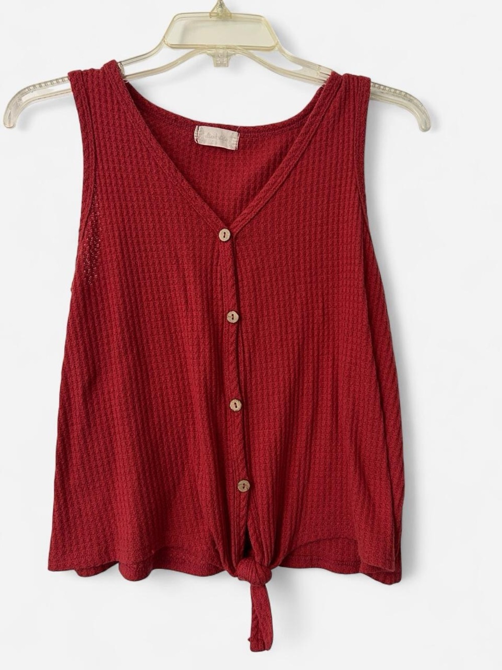 Women's Red Button-Front Tie-Hem Tank Top